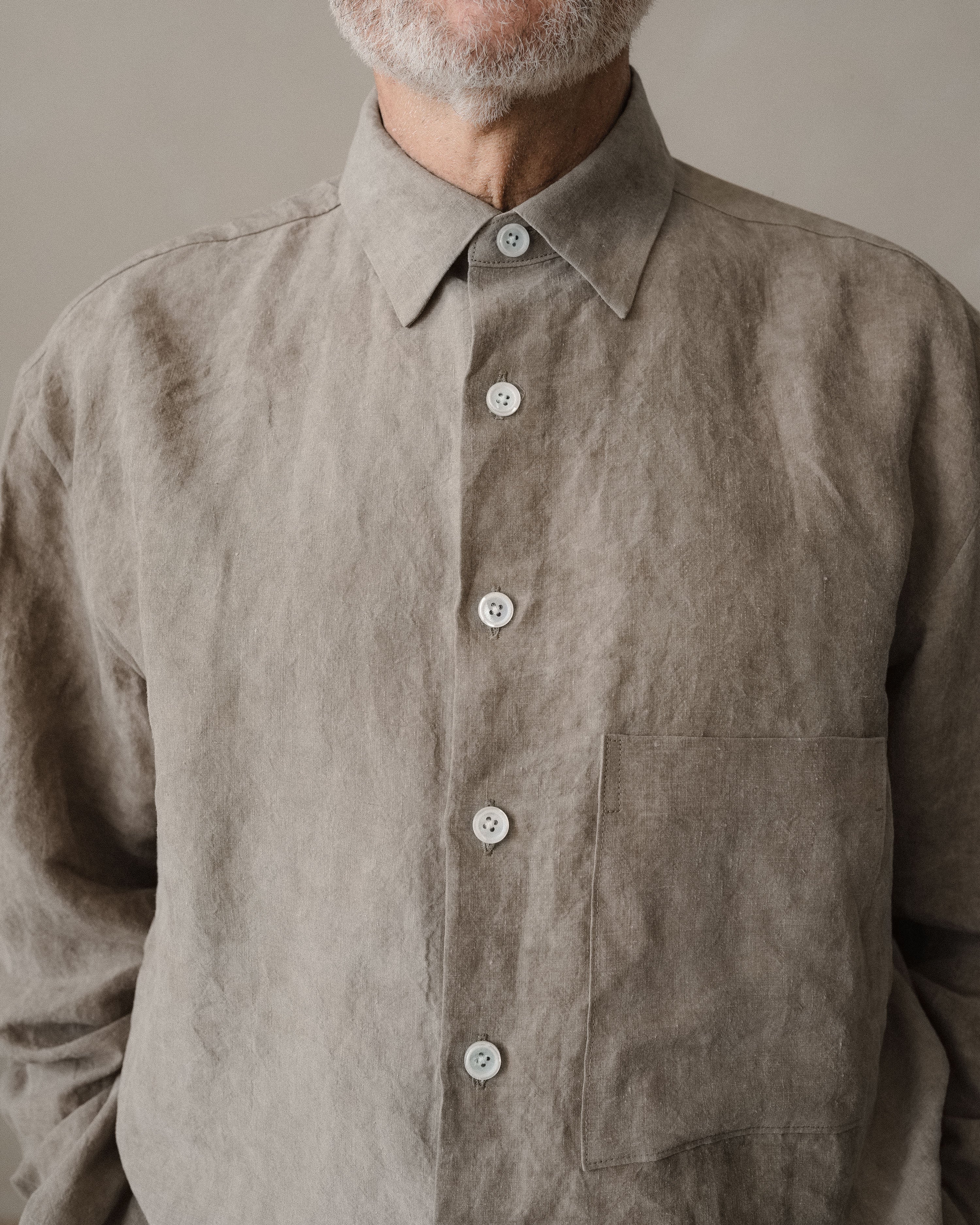 Big Shirt Two - Cold Dyed Hemp, Dark Beige – evan kinori