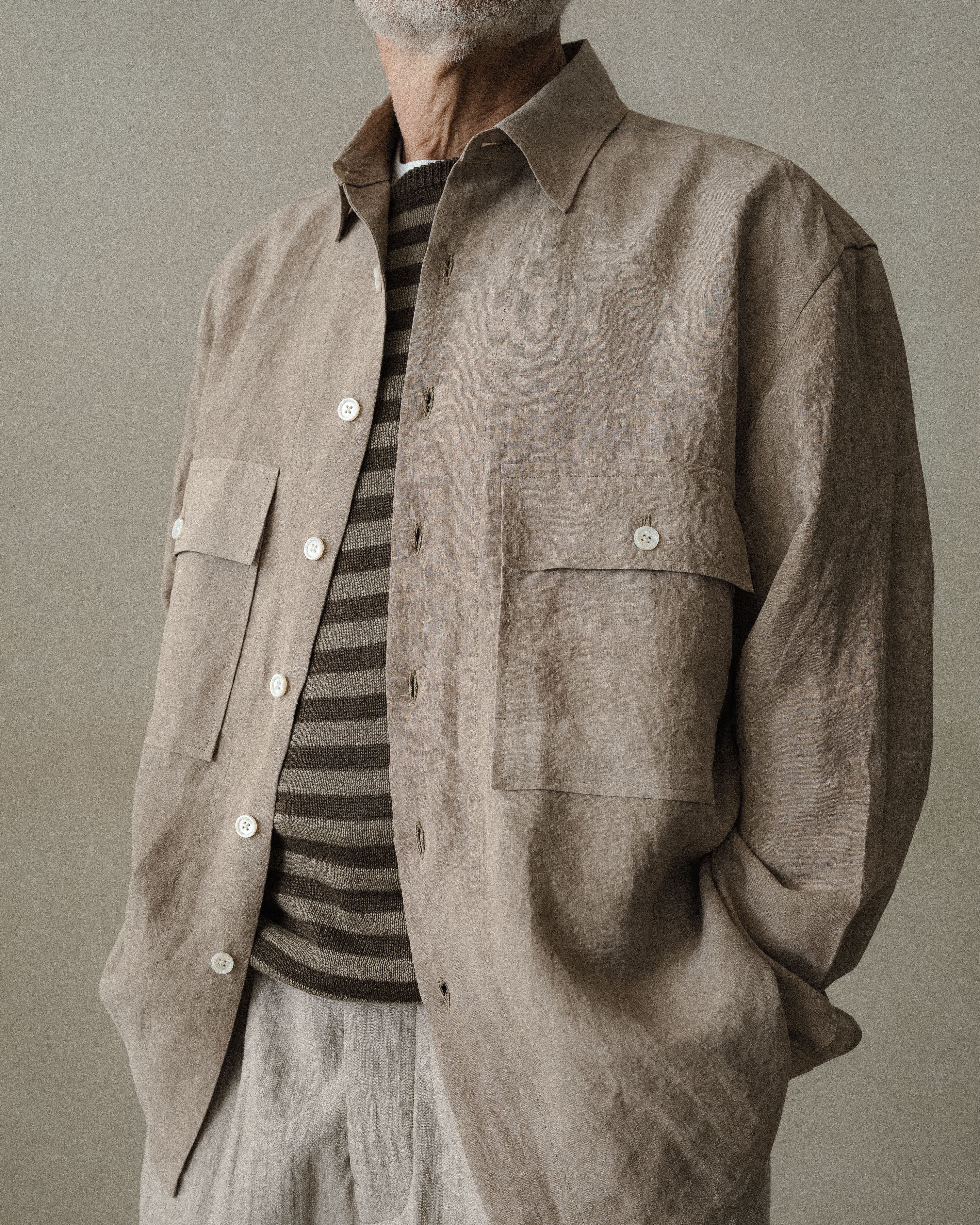 Big Shirt - Cold Dyed Hemp, Dark Beige – evan kinori