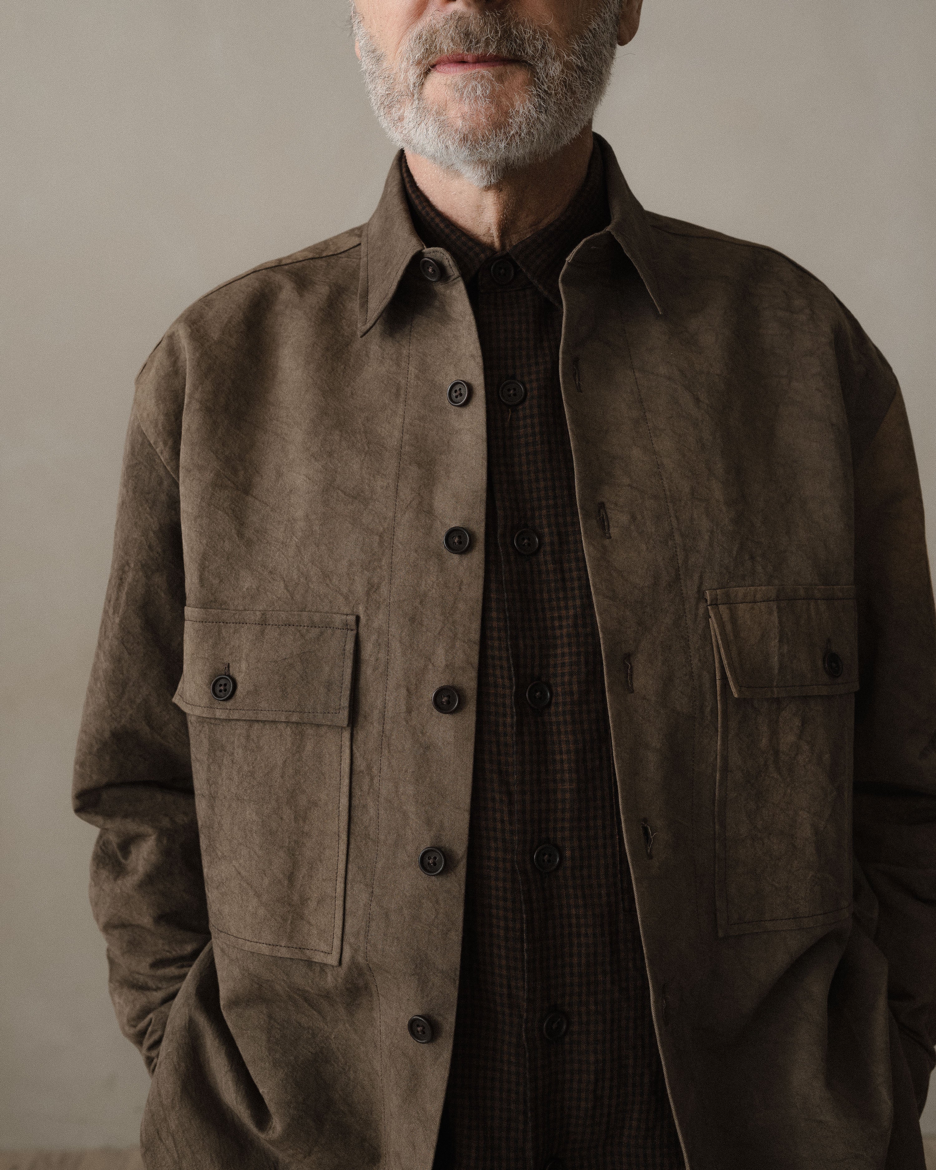 Big Shirt - Natural Dye Cotton/Washi Twill, Brown (Persimmon/Iron