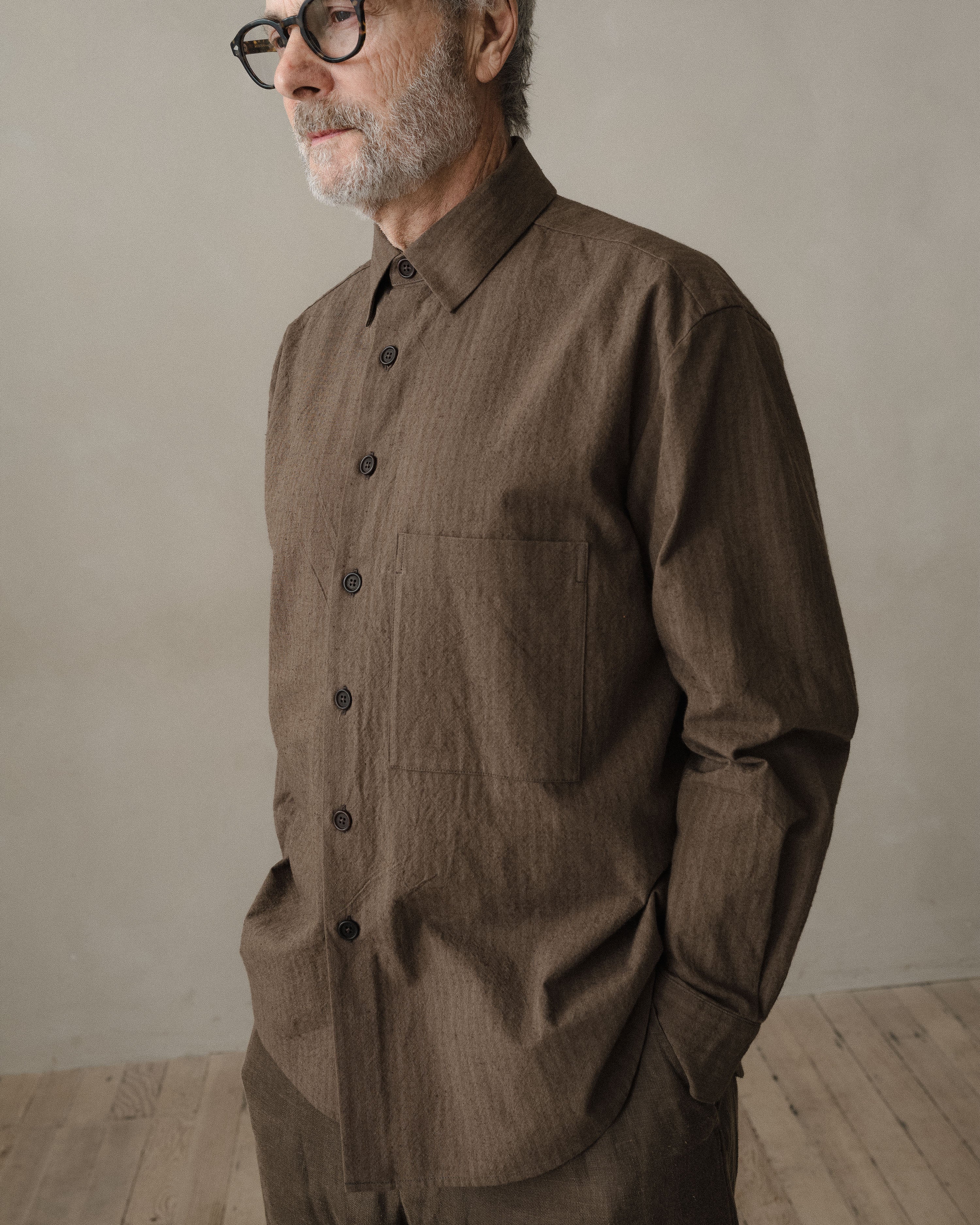 Big Shirt Two - Yarn Dyed Hemp/Cotton Stripe, Charcoal/Dark Olive