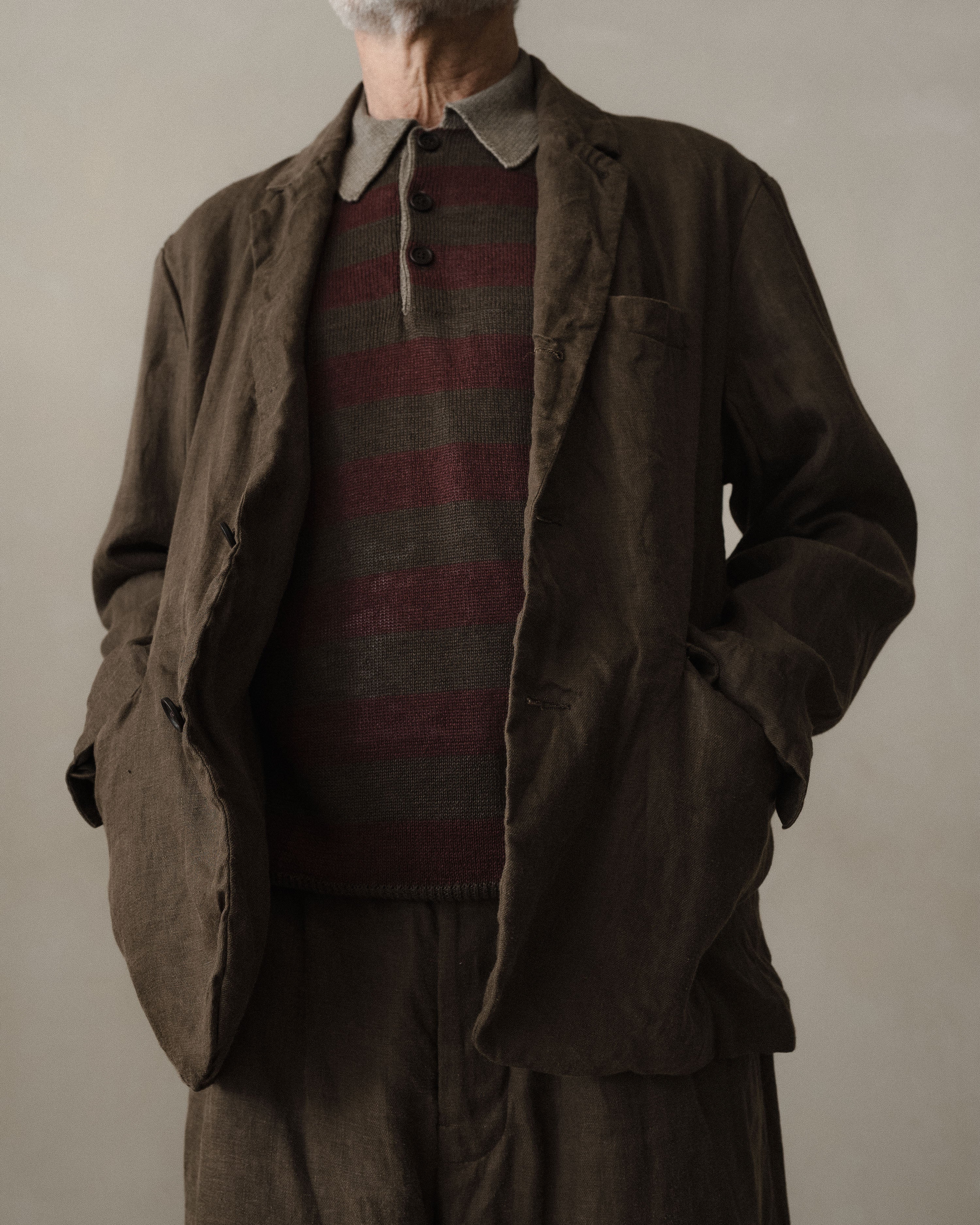 kyoriさん専用　TwillBalloon Combinaison Three Button Jacket - Sumi Ink Hemp Twill, Dark Olive – evan kinori