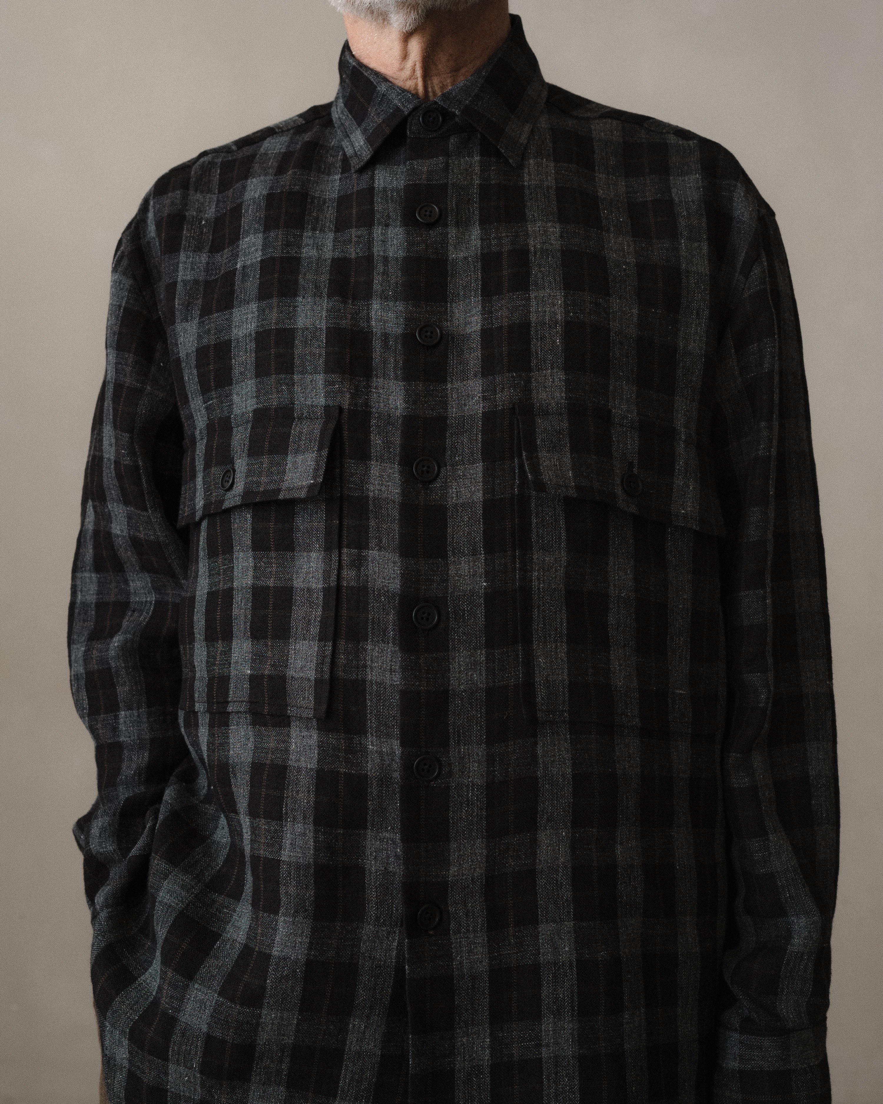 Big Shirt - Yarn Dyed Linen Check, Charcoal/Brown/Black – evan kinori