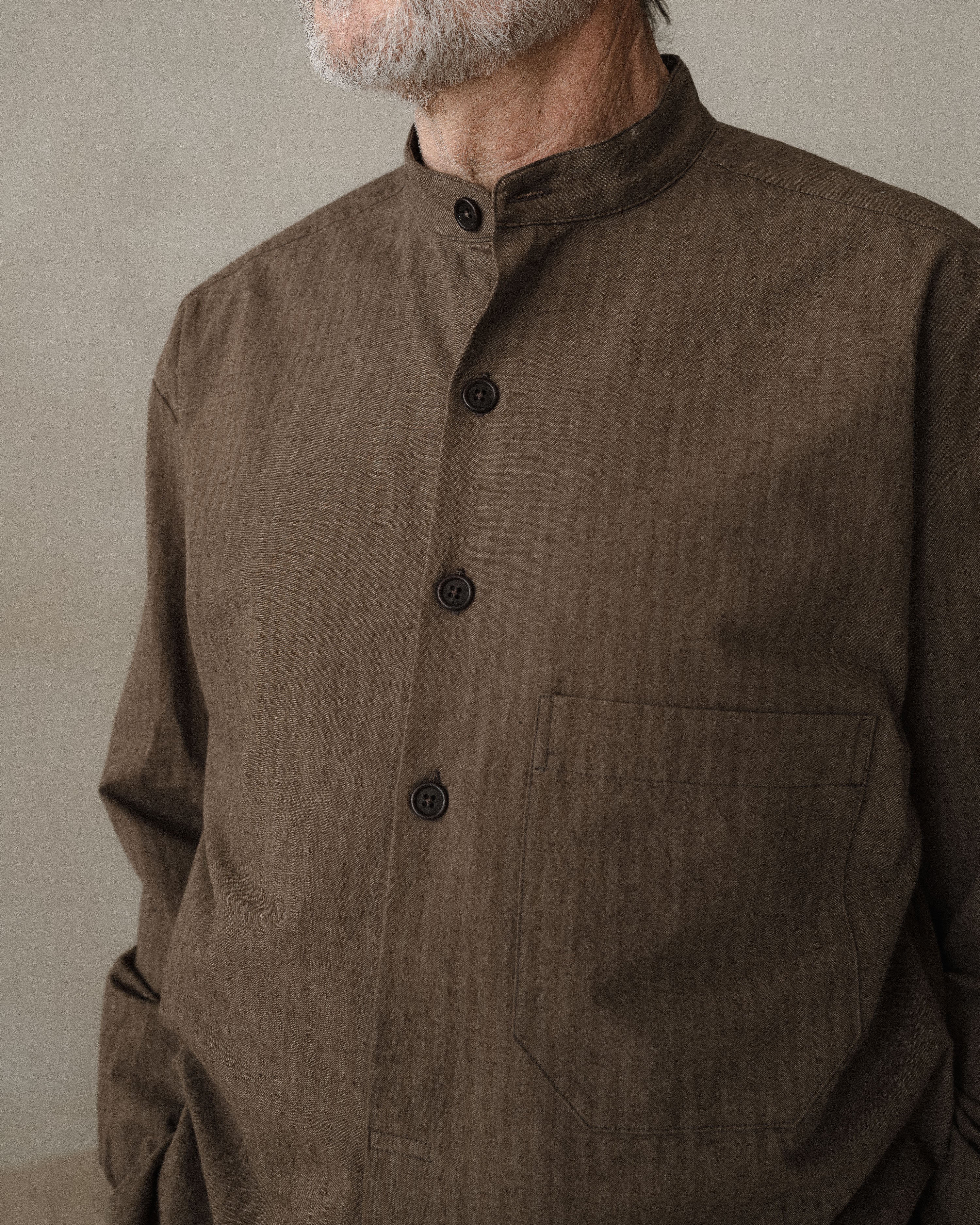 Popover Shirt - Yarn Dyed Hemp/Cotton Stripe, Charcoal/Dark Olive