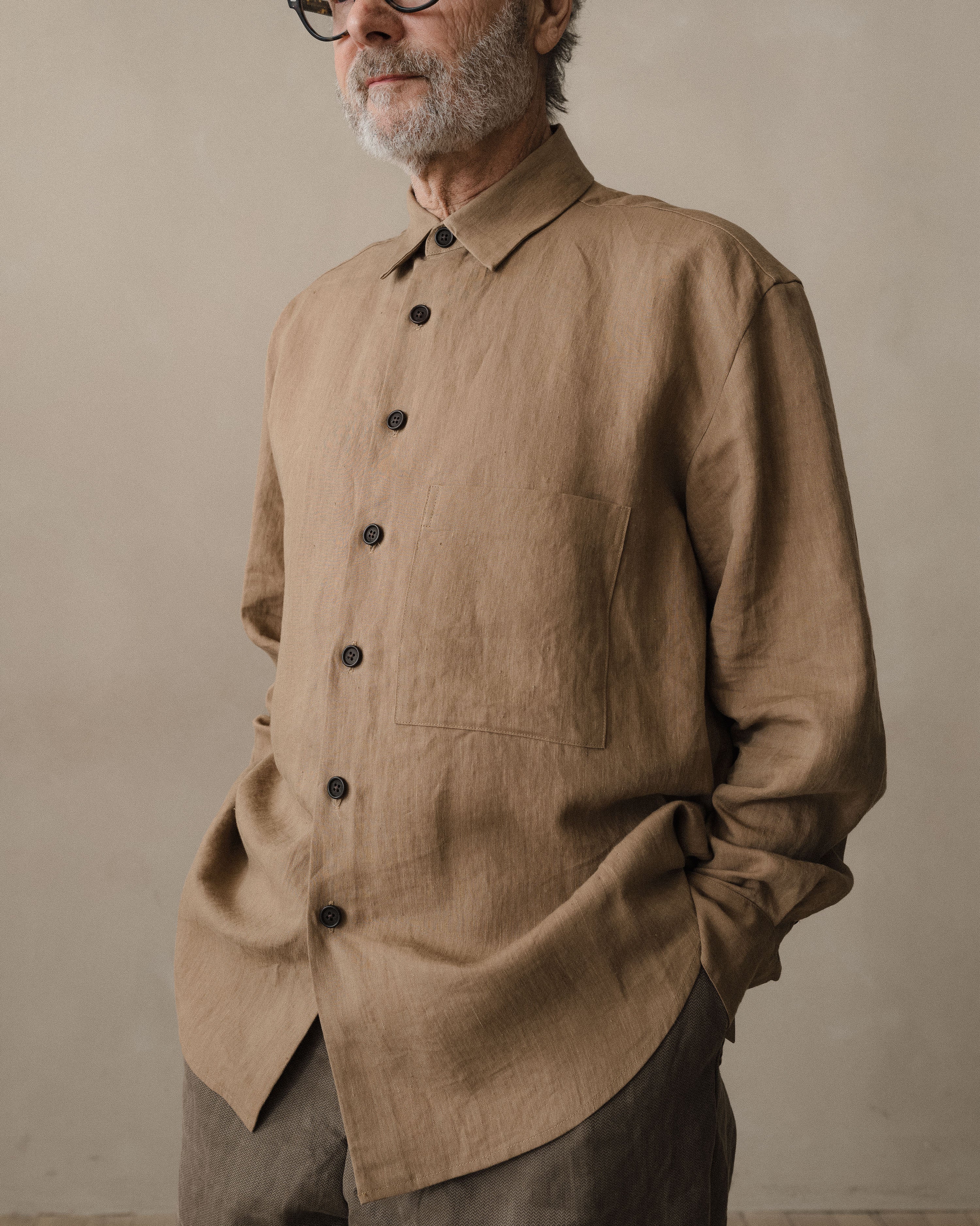 【新品ほぼ半額】大きく値下げ！evan kinori BIG SHIRT TWO Big Shirt Two - Linen/Washi Twill, Faded Ochre – evan kinori