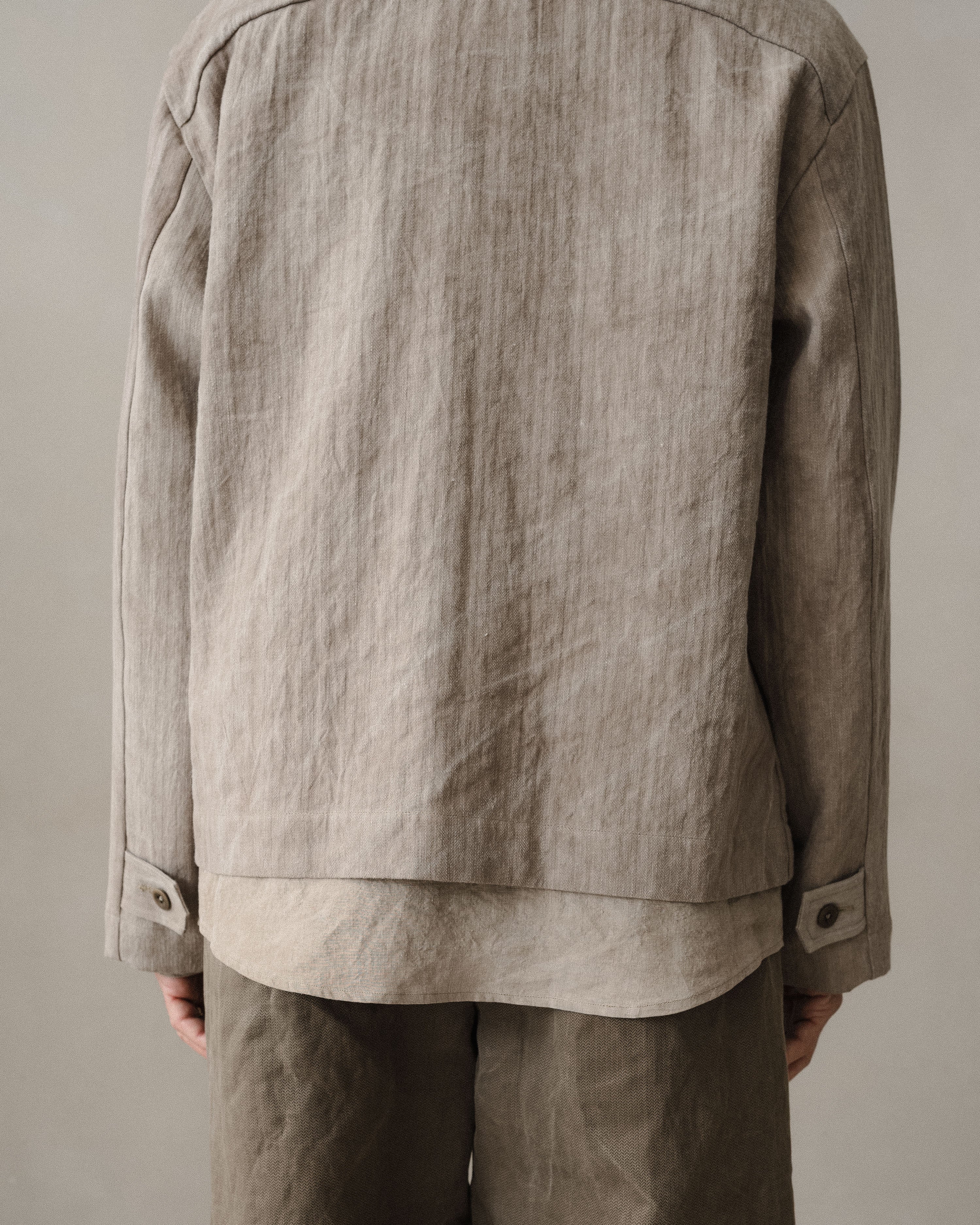 Zip Jacket - Cold Dyed Linen/Cotton Herringbone, Dark Beige (Cold