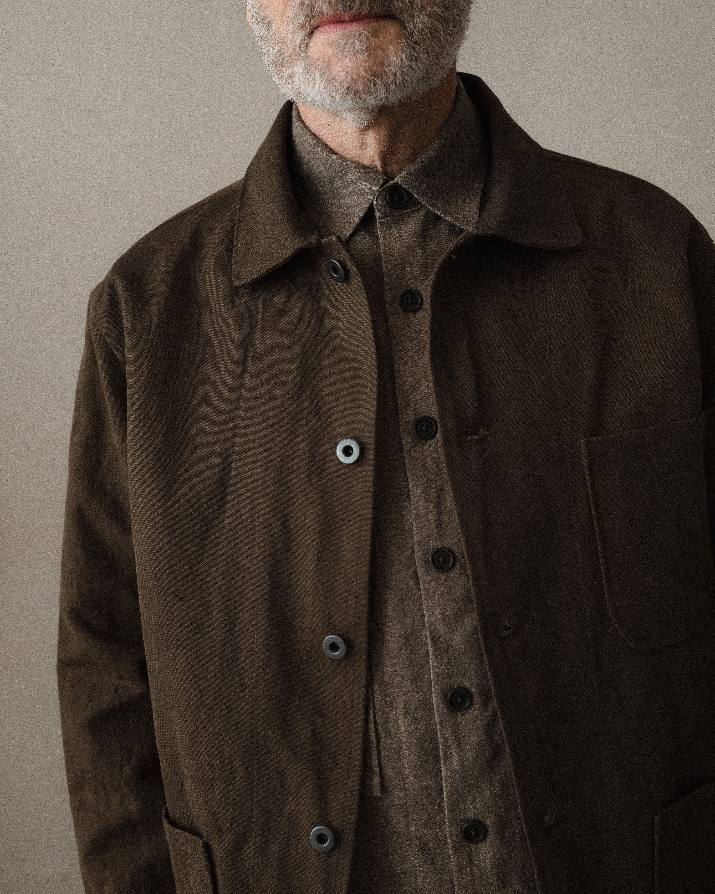 Three Pocket Jacket - Sumi Ink Cotton/Washi Canvas, Dark Olive