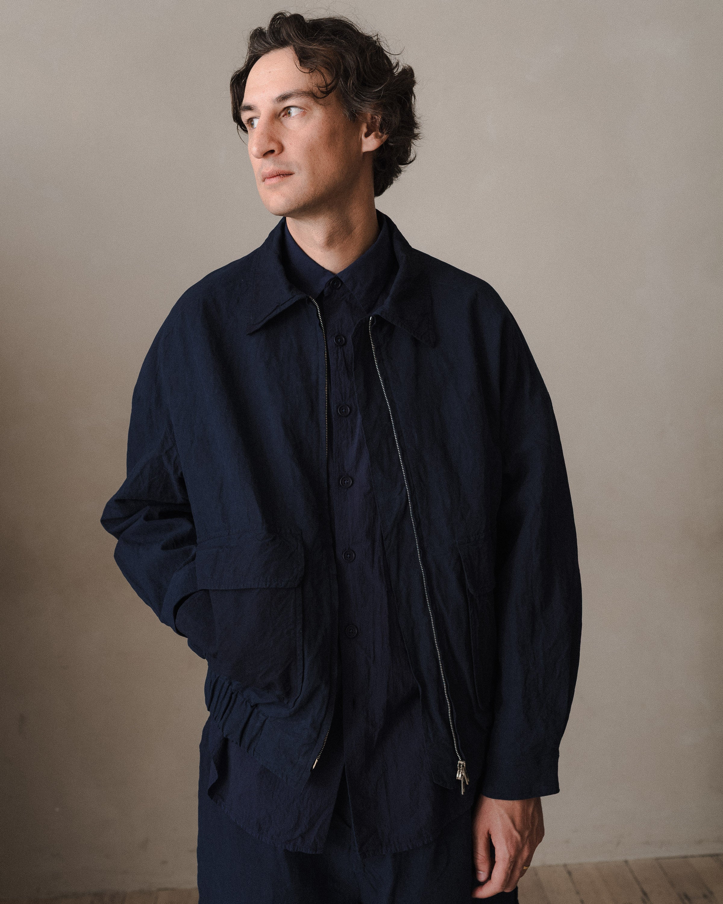 Zip Jacket Two - Lightweight Washi Canvas (Natural Indigo), Indigo
