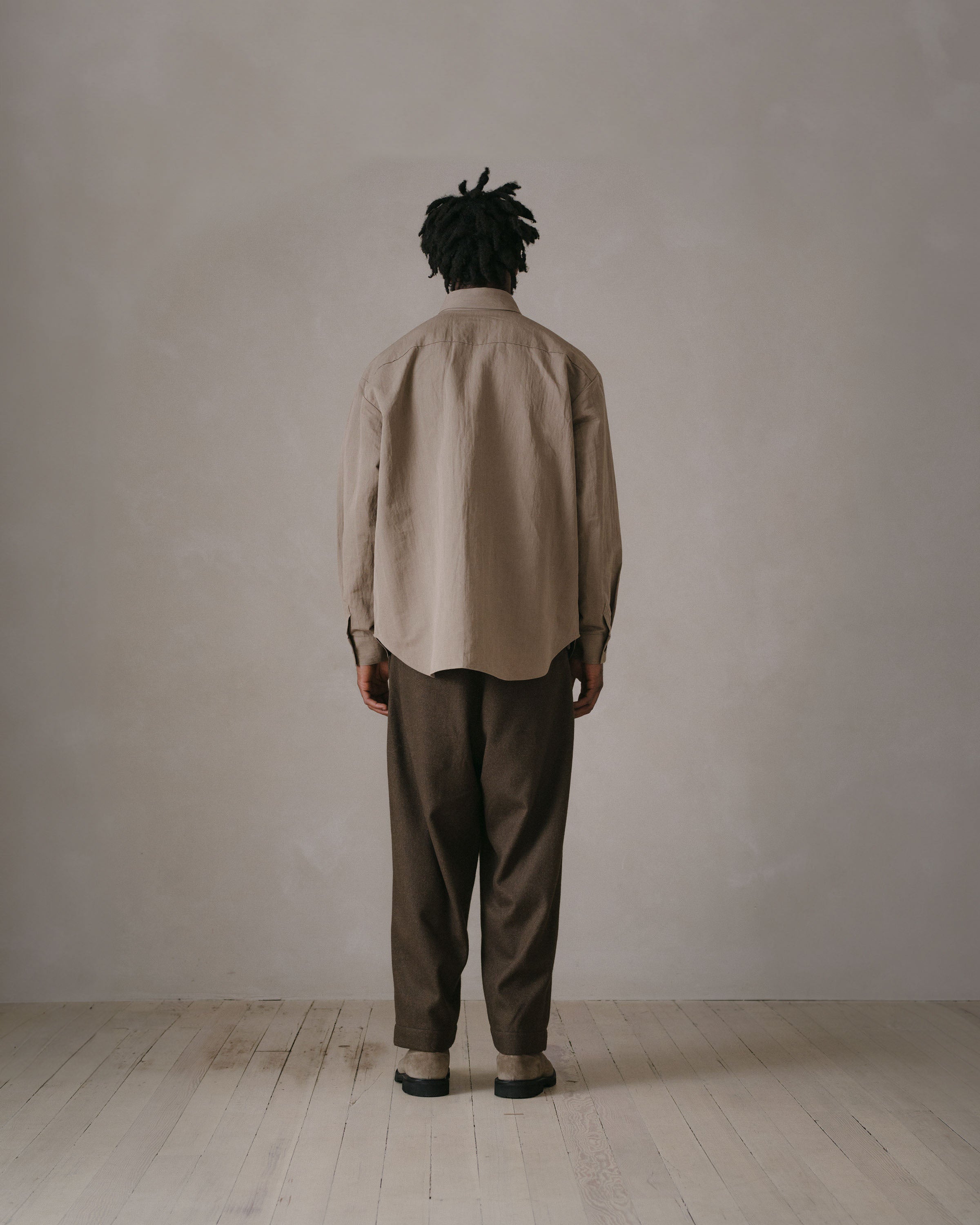 Big Shirt - Natural Dyed Cotton/Washi Twill, Dark Beige