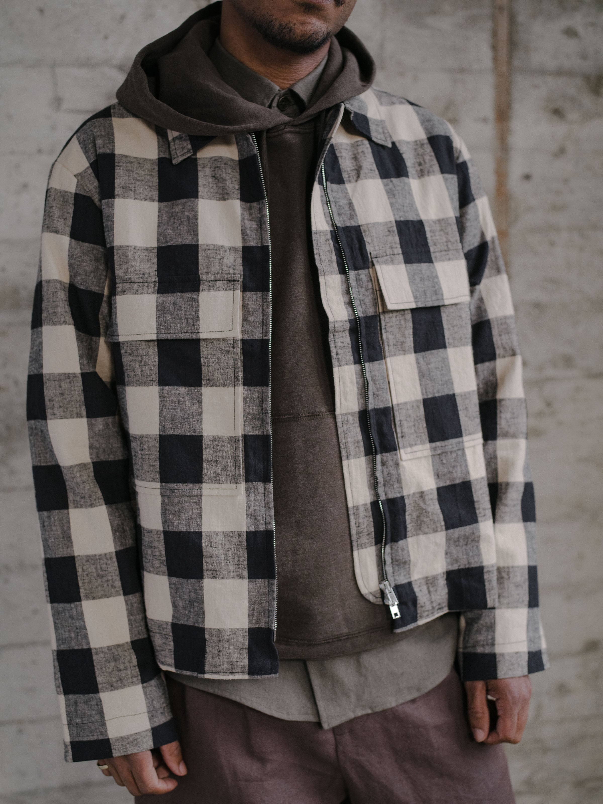 Zip Jacket - Cotton/Linen Check – evan kinori