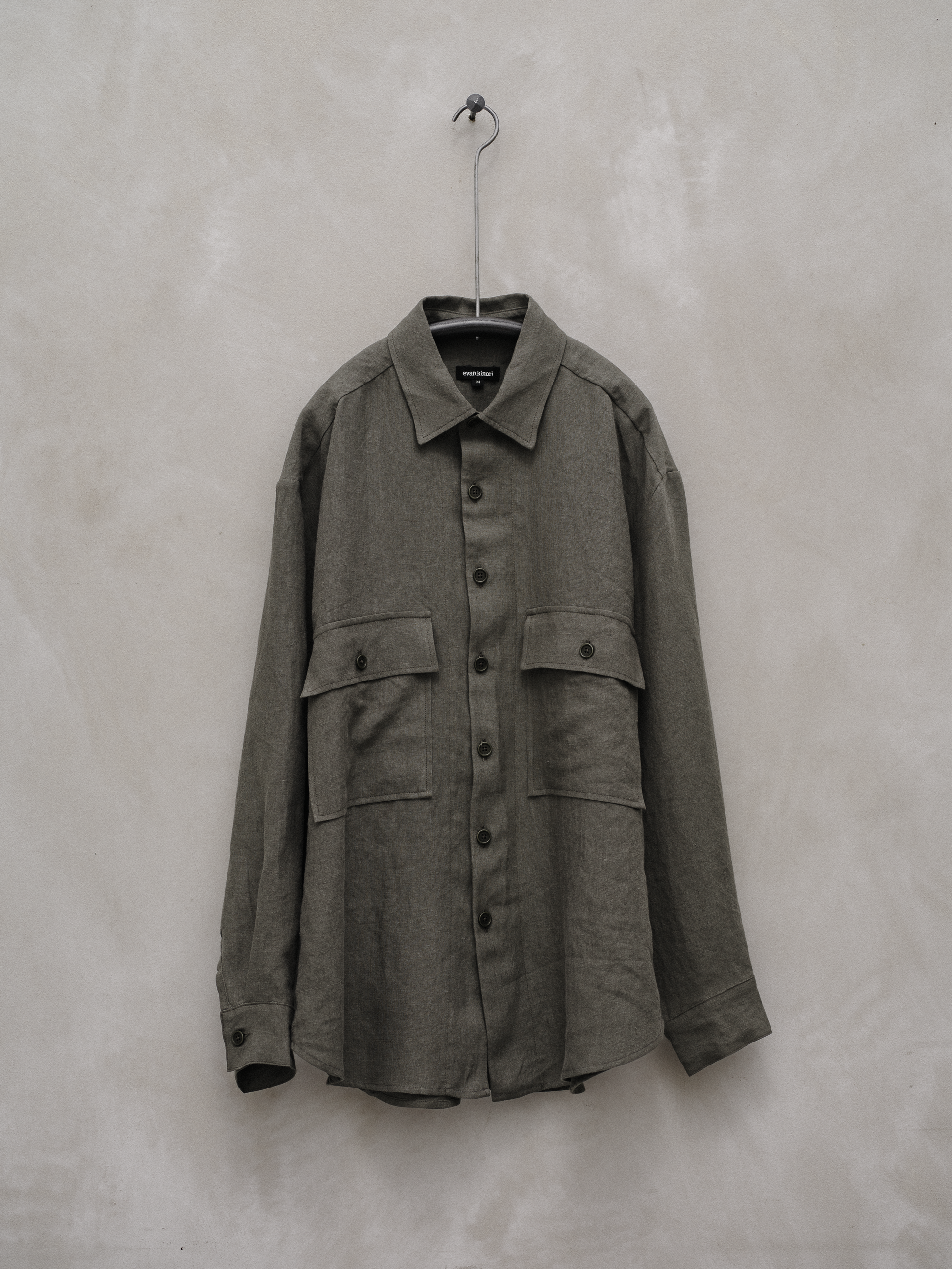 Big Shirt - Tumbled Linen, Olive – evan kinori