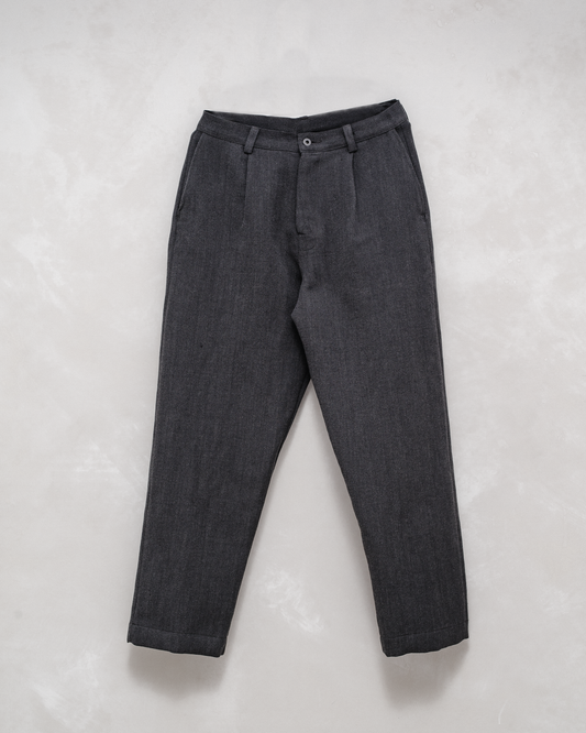 Single Pleat Pant - Yarn Dyed Wool/Linen Twill