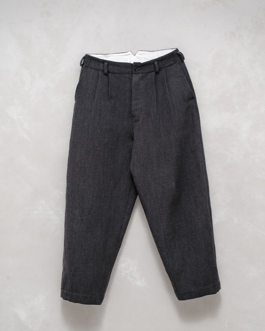 Two Pleat Pant - Yarn Dyed Wool/Linen Twill